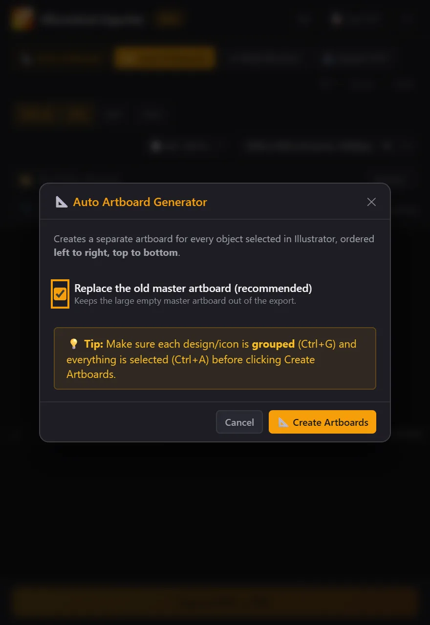 Auto Artboard window